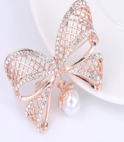 Rose Gold or Silver Bow Brooch Rhinestone Crystal BR-12 – Bouquets by Nicole