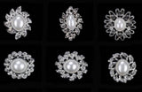 Brooch Pearl and Silver Pendant Pin Rhinestone Crystal BR-969