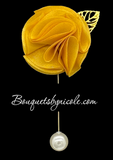 Gold Mens Formal wear l Lapel Pin l Chiffon rose l Groom Boutonniere l Wedding l Groomsmen BOUT-C001