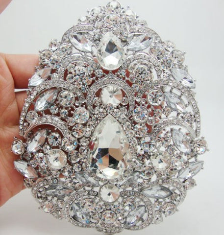 Brooch Extra Large Flower Pendant Pin Silver or Gold Rhinestone Crystal BR-010