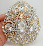 Brooch Extra Large Flower Pendant Pin Silver or Gold Rhinestone Crystal BR-010