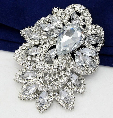 Crystal Rhinestone Brooch, Dress Pin Sash, Large Broach, Silver Crystal Broaches Pins Women, Bridal  Vintage Wedding Brooch BR-024
