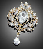 Silver Brooch Flower Pendant Pin Rhinestone Crystal BR-037