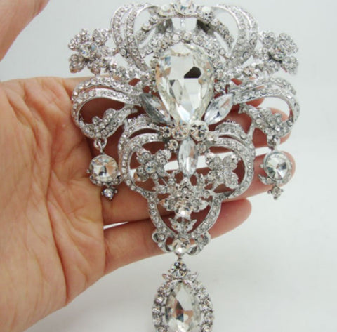 SALE! Brooch Extra Large Flower Pendant Pin Rhinestone Crystal BR