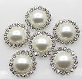 Pearls Rhinestones Button Silver BR-032