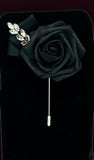 02RT - Black & Gold Real Touch Foam Roses Brooch Bouquet White