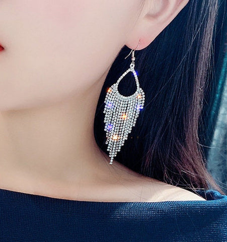 Crystal Hanging Rhinestone Earrings Long Tassel JS-019