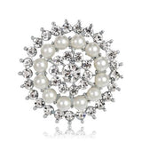 Silver/Gold Flower Pearl Rhinestone Brooch BR-940