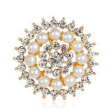 Silver/Gold Flower Pearl Rhinestone Brooch BR-940