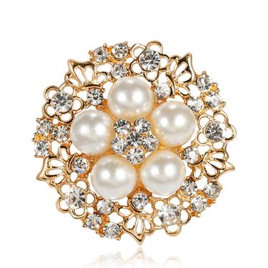 Flower Pearl Rhinestone Brooch BR-080