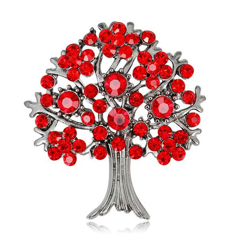 Brooch Ruby Red Tree Pendant Pin Rhinestone Crystal BR-988