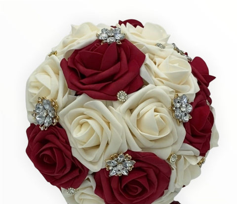 CB-011 ~ Made to Order Dark Red & Ivory Real Touch Rose Brooch Bouquet –  Bouquets by Nicole