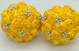 BM-017 ~ Dark Yellow Satin Roses Budget Brooch Bouquet or DIY KIT