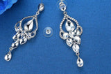MEC-012 Crystal Pearls Long Drop Earrings Bridal Wedding Jewelry