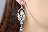 MEC-012 Crystal Pearls Long Drop Earrings Bridal Wedding Jewelry