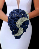 Navy Blue Bridal Party Bouquet Package Real Touch Roses Bouquet
