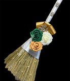 BR08 ~ Wedding Jumping broom l Emerald Green l Gold l Traditional Wedding Broom l African American Heritage l Decorated Broom l Bling