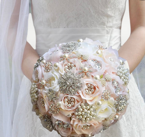 CB099 Blush Ivory Light Pink Silk Rose Brooch Bouquet – Bouquets