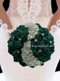 EMMA~ Emerald Green Satin Rose Brooch Bouquet or DIY KIT