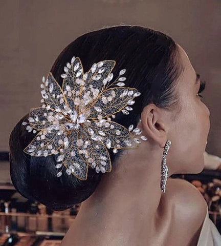 Bridal Hair Brooch Rhinestone Silver or Gold HP-00068