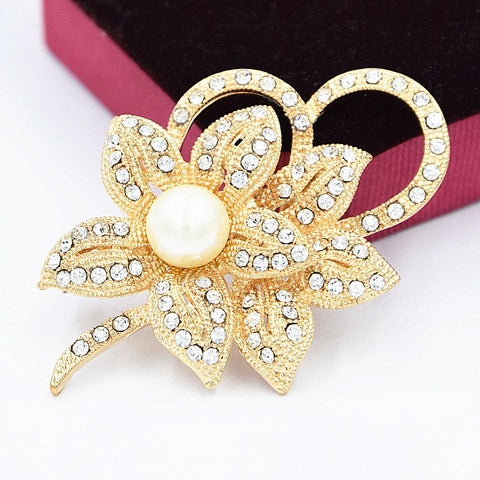 Gold or Silver Brooch Clear Rhinestone Crystal BR-009