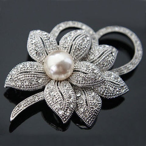 Gold or Silver Brooch Clear Rhinestone Crystal BR-009