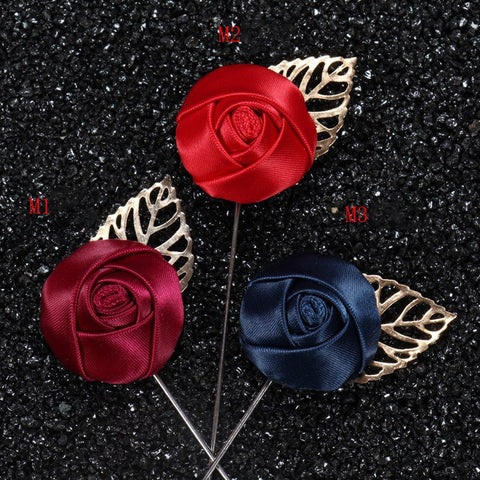 Fabric Flower Boutonniere, Lapel Pin Formal Wear Wedding Prom BOUT- 002
