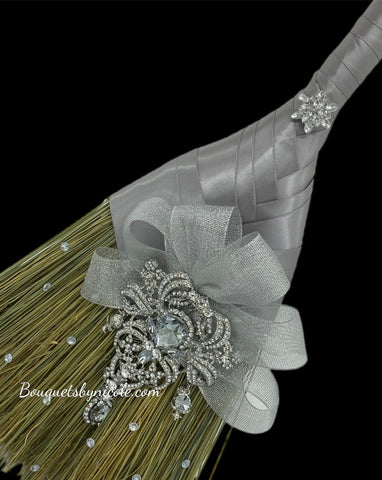 Customized Wedding Jumping broom l Silverl Traditional Wedding Broom l African American Heritage