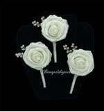 RT02 ~ White Real Touch Foam Roses Brooch Bouquet