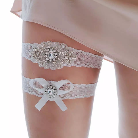 Bling Wedding Bridal Lace Garter Set ~ 002G