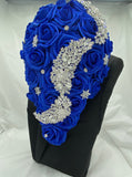 CAS004 ~ Cascading Waterfall Royal Blue Real Touch Roses Brooch Bouquet