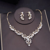3 Pcs Silver Gold Jewelry Set Pearls & Rhinestone (Earrings & Necklace) JS-026