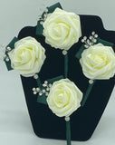 Ivory Green Mens Formal wear l Lapel Leaf Chain Pin l Real Touch rose l Groom Boutonniere l Wedding l Groomsmen BOUT-R008