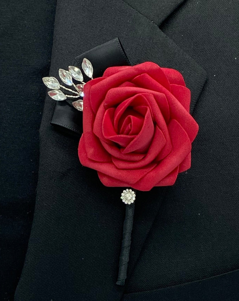 Red Black Rose Formal wear l Lapel Pin l Real Touch rose l Groom Bouto