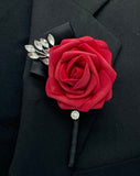 Red Black Rose Formal wear l Lapel Pin l Real Touch rose l Groom Boutonniere l Wedding l Groomsmen BOUT-R006