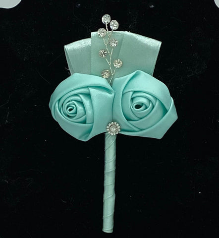 Aqua Mint Mens Formal wear l Lapel Leaf Chain Pin l Satin rose l Groom Boutonniere l Wedding l Groomsmen BOUT-2003