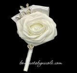 White Rose Formal wear l Lapel Pin l Real Touch rose l Groom Boutonniere l Wedding l Groomsmen BOUT-R002