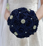 RT04 ~ White Real Touch Foam Roses Brooch Bouquet