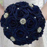 Navy Blue Bridal Party Bouquet Package Real Touch Roses Bouquet