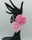 01RT - Cascade Waterfall Pink Black Real Touch Foam Roses Brooch Bouquet