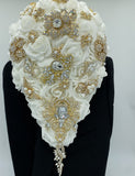 Ivory Gold Cascade Real Touch Roses Brooch Bouquet - RE004