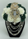 Emerald Green Cascade Real Touch Roses Brooch Bouquet - RE007