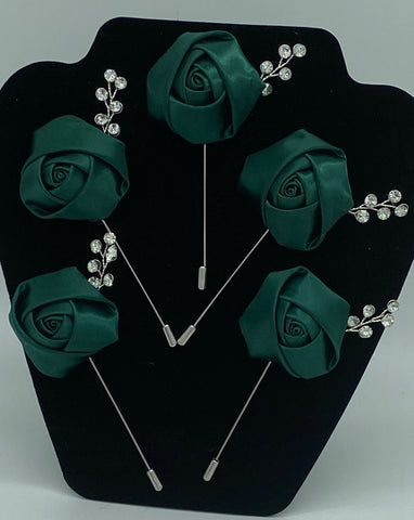 Emerald Green Mens Formal wear l Lapel Leaf Chain Pin l Satin rose l Groom Boutonniere l Wedding l Groomsmen BOUT-005