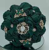 BM-015 ~ Emerald Green Satin Roses Budget Brooch Bouquet or DIY KIT