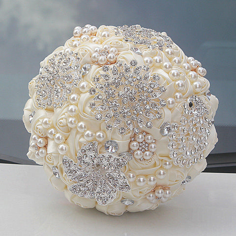 Ready to Ship Ivory Satin Rose Brooch Bouquet Ashley