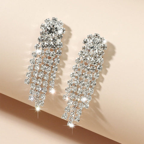 Long Tassel Crystal Hanging Wedding Rhinestone Earrings JS-041