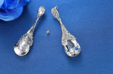 MEC-014 Crystal Pearls Long Drop Earrings Bridal Wedding Jewelry
