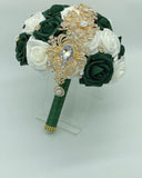 CB-007 ~ Made to Order Emerald Green & Ivory Real Touch Roses Brooch Bouquet or DIY KIT