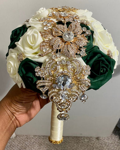 CB-007 ~ Made to Order Emerald Green & Ivory Real Touch Roses