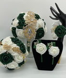 CB-007 ~ Made to Order Emerald Green & Ivory Real Touch Roses Brooch Bouquet or DIY KIT